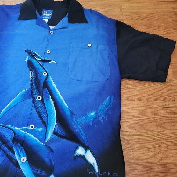 Robert Wyland Bluewater Ocean Whale Wall Mural Signature Hawaiian Shirt Large - Picture 5 of 13